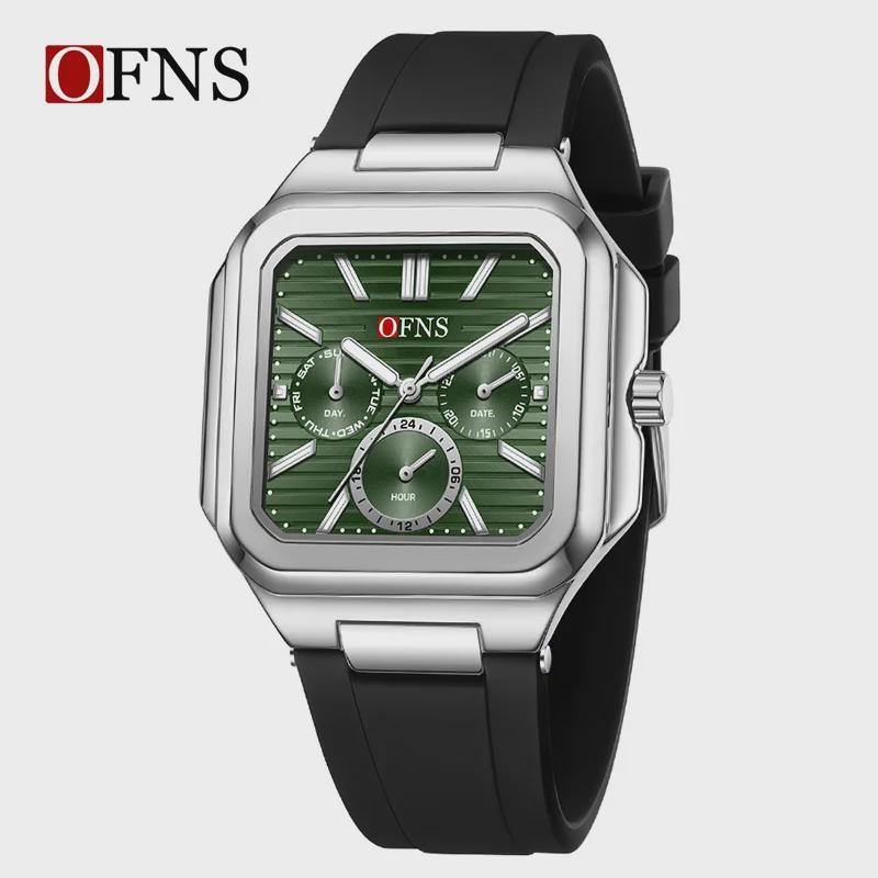 OFNS Herrenuhren Hochwertiges Leder Lässige Quadratische Armbanduhren Kalender Wasserdicht Business Mode Herren Chronograph Uhr