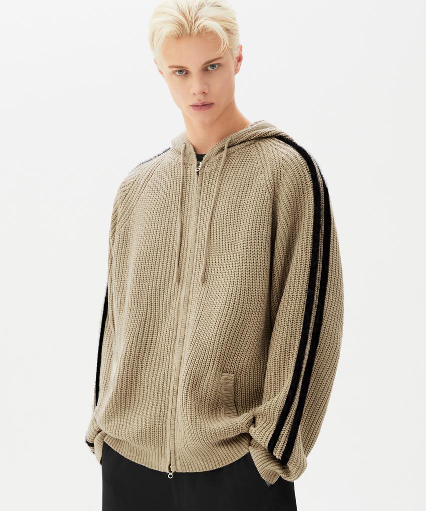 TRILLION Lavable Poilu Brossé Maille Zippée à Capuche (Beige)