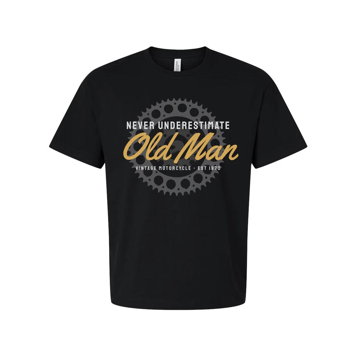 

Old Man Motorcycle Gear Graphic T Shirt For Cyclists Unisex Casual Tee With Vint 2XL