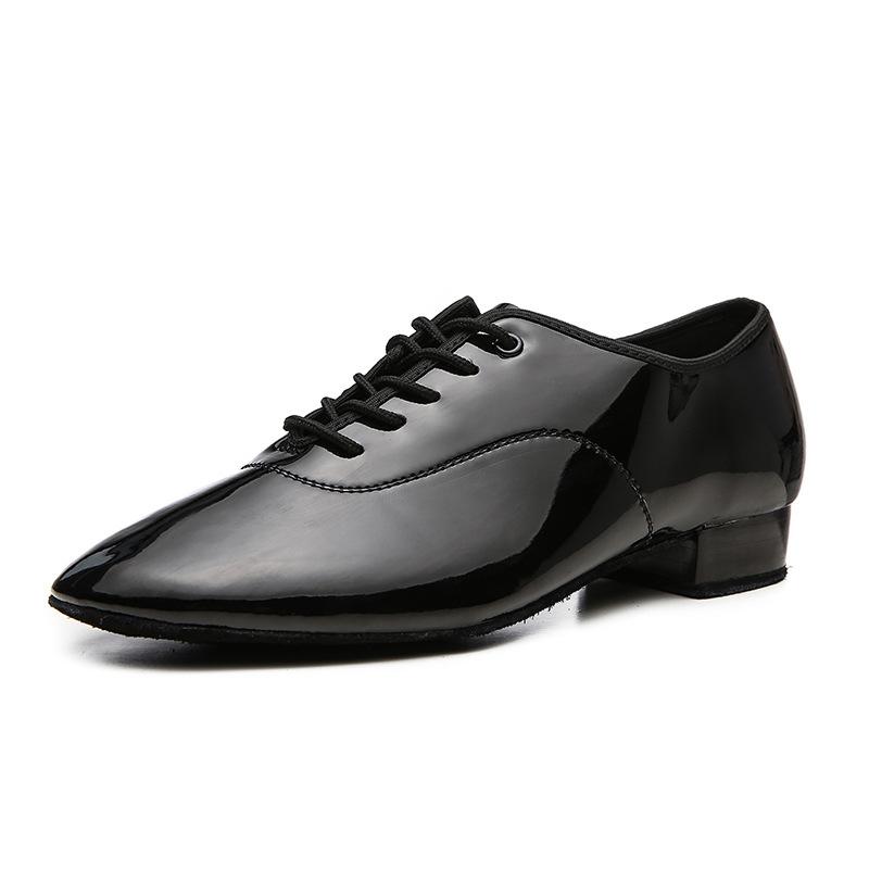 Men Modern Dance Shoes Waltz Dance Shoes Low Heel Square Dance Bright Leather Soft Bottom Fur Sole Boy Sneakers