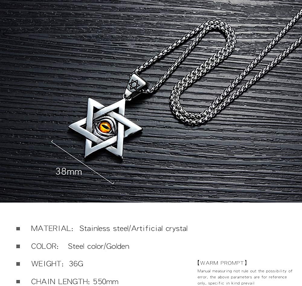 Rockyu Silver Hexagram Necklace with Evil Eye and Star of David Ideal for Good Protection from and Religious Stainless Steel Stylish and Popular for