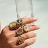 18K Gold Plated Heart Geometric Open Ring Moon Square Tower Ring Stainless Steel Ring  Friend