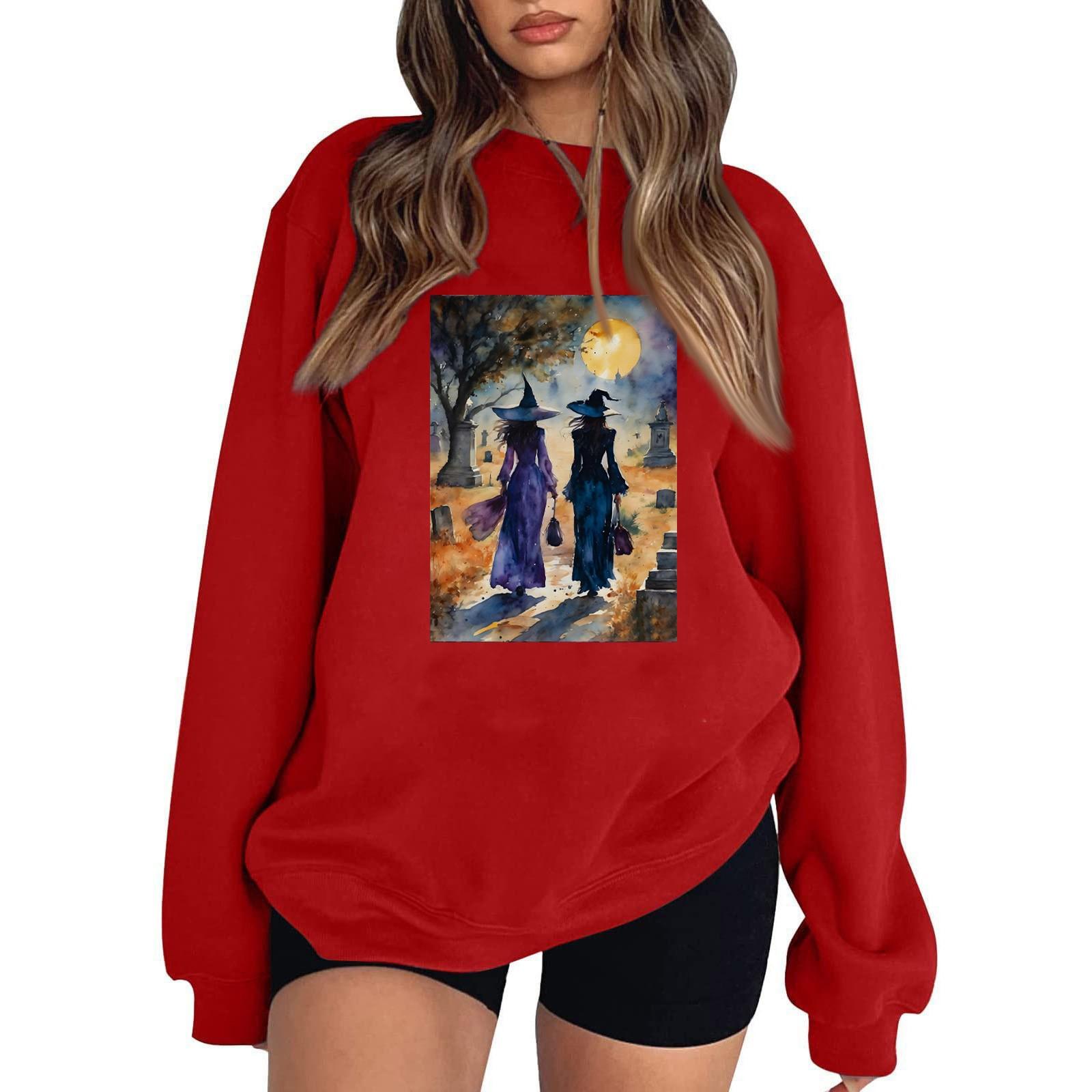 

Женский повседневный свитер с круглым вырезом и длинными рукавами, топ с принтом на Хэллоуин, толстовка с длинными рукавами XXL красный