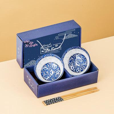 Chinese Style Ceramic Rice Bowl & Chopsticks Set