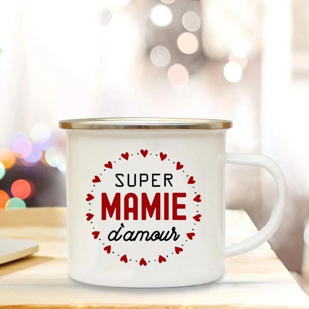 Beste Oma der Welt Bedruckte Tassen Kreative Kaffeetassen Getränke Wasser Milch Tasse Emailletasse Zuhause Henkel Trinkgeschirr Mamie Geschenke