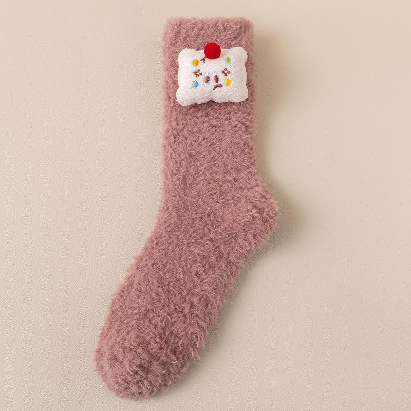 Coral Velvet Sleeping Socks for Women Autumn Winter Warm and Velvet Thick Warm Mid-tube Month Socks