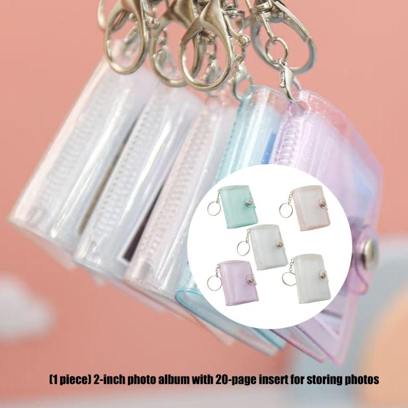 Waterproof PVC 2Inch Photo Album Holder with Keychain 20Photos Pocket Tear Resistant Construction for Protecting Memory
