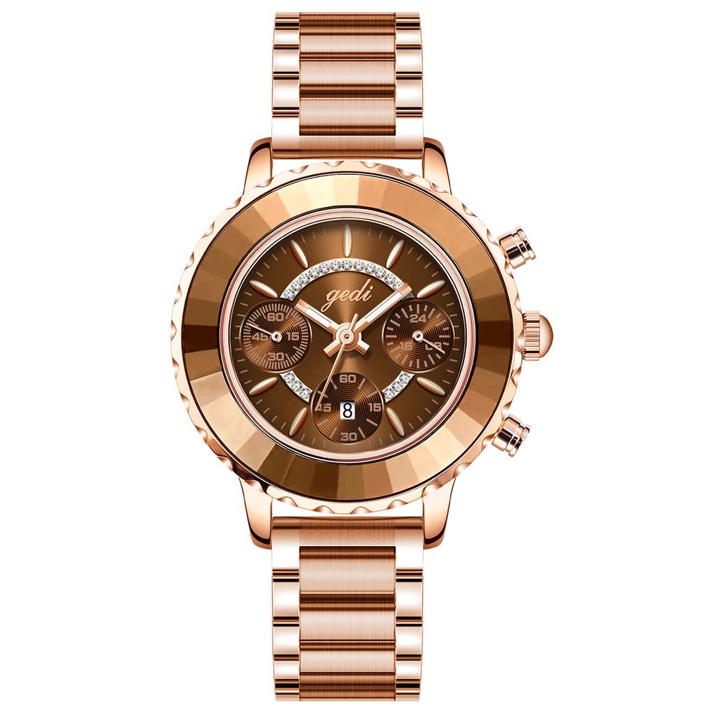 Premium Sense Three-Eye Business Women'S Watch Niche Light Luxury Temperament Waterproof Steel Belt Quartz Watch