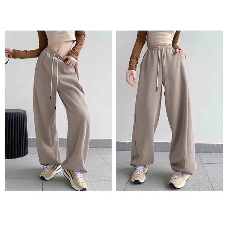 Women's Casual Loose Versatile Sports Pantalones Elastic Waist Drawstring Sweatpants Drapey Feel Straight Leg Pants
