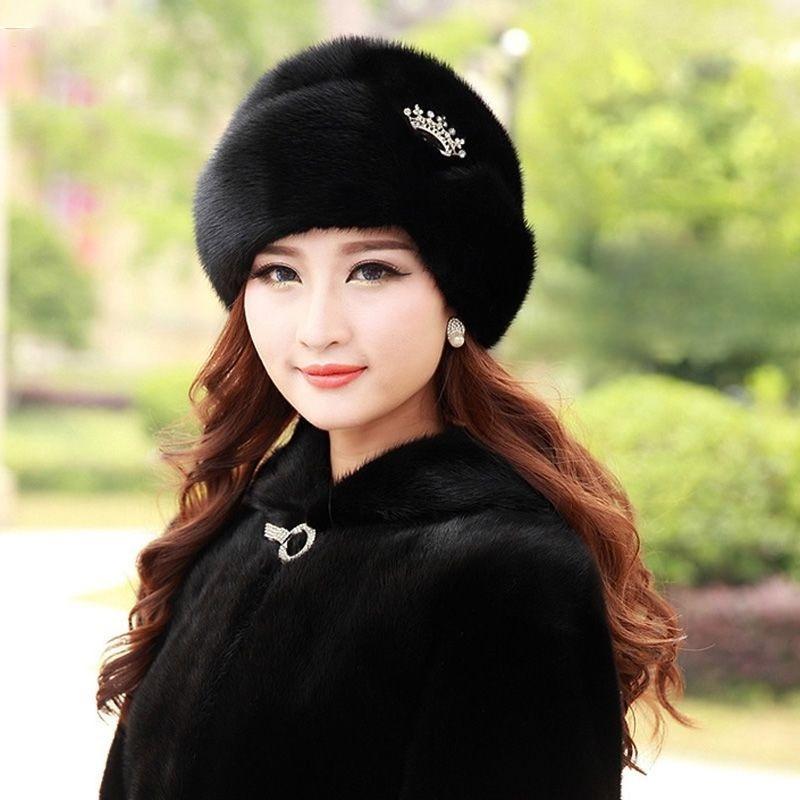 Faux Mink Hat Winter Women's Eco-friendly Mink Hat Winter Middle-aged and Elderly Warm Ear Protection Fur Beret