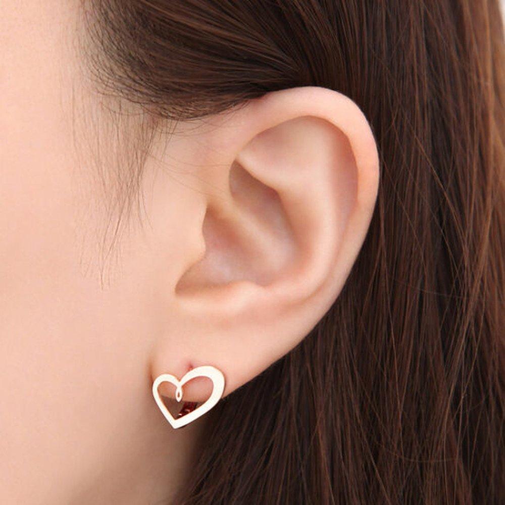 [] 14K Gold Needle Twisted Heart Daily One-Touch Ring Earrings