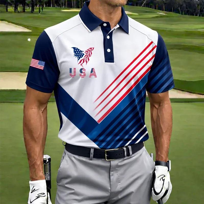 2026 New Men's American Flag 3D Printed Polo Shirt Summer Casual Short Sleeve Lapel Business Sports Top