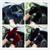 Women's Gold Velvet Etiquette Gloves - Knitted Warm Five-Finger Design for Autumn and Winter