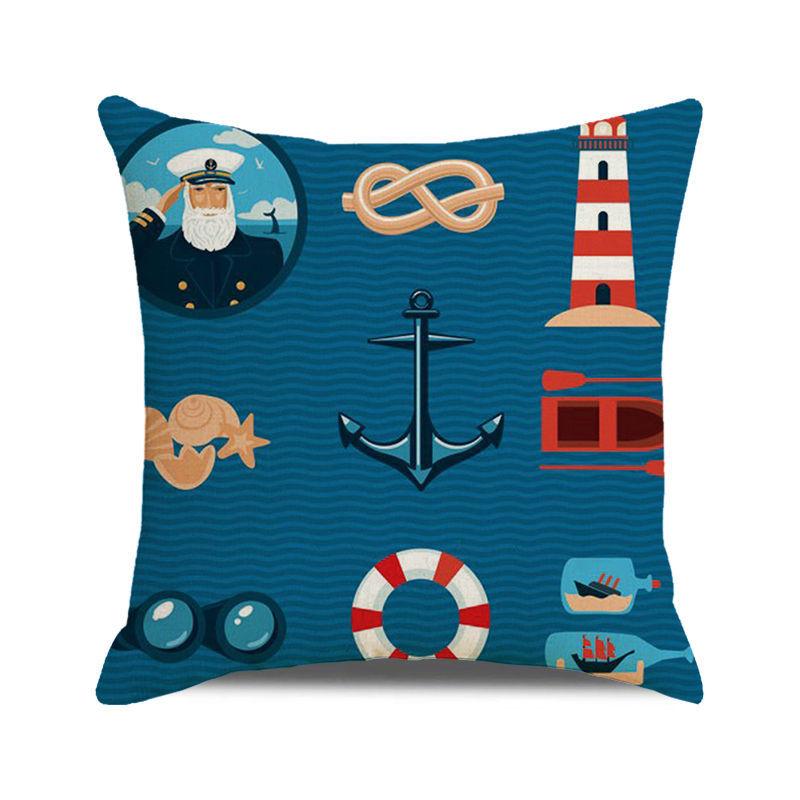 Watercolor Maritime-themed Logo Digital Printing Short Plush Pillow Covers for Car Sofa Office Cushion Cover Home Goods