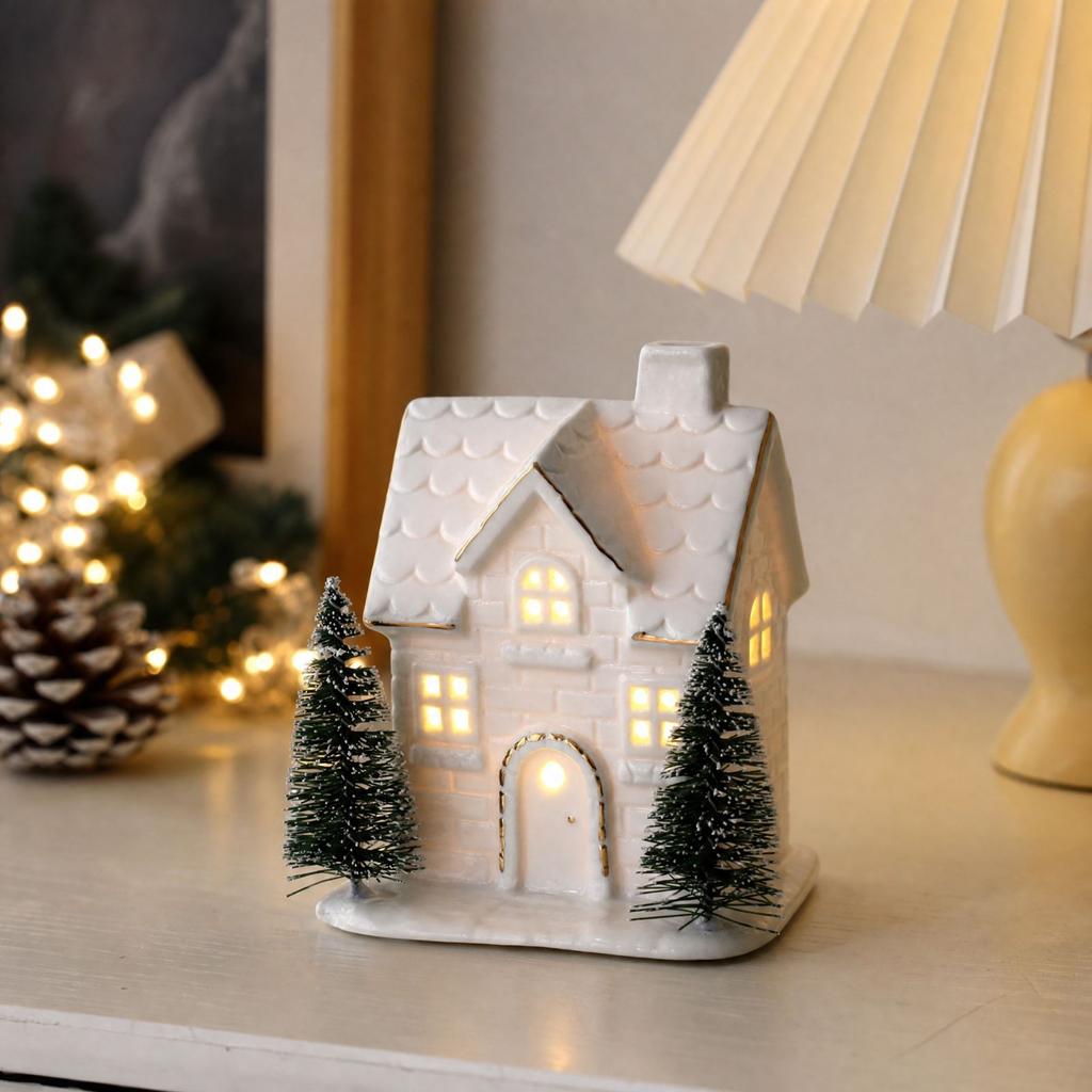 Ceramic Christmas Tree Decor with Warm Glowing Light - Festive Tabletop Ornament for Holiday Home Decor