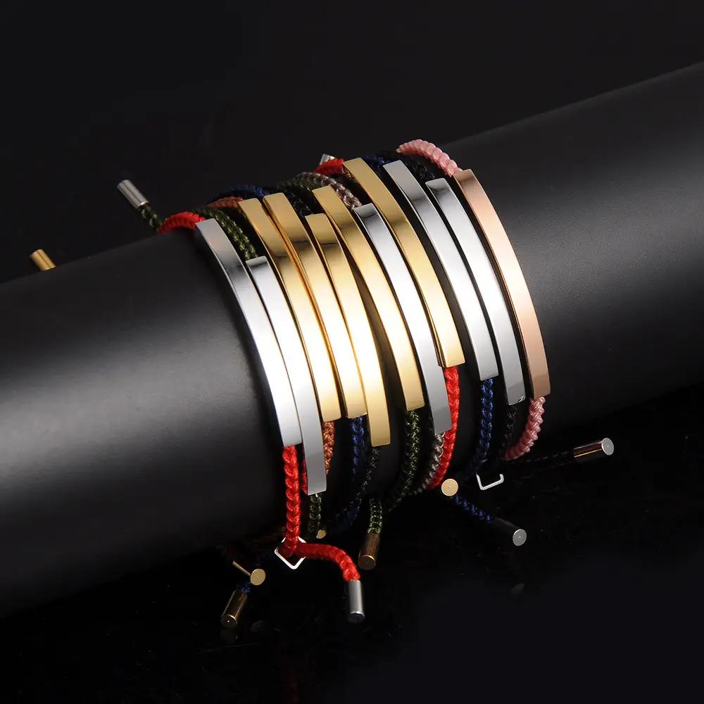 Stainless Steel Accessories and 2mm Adjustable Braided Rope Custom LOGO Men Bracelet
