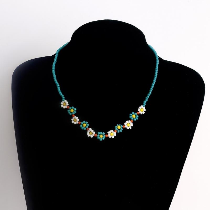 Korean Sweet Cool Resin Flower Charm Beaded Pendant Necklace for Women Girls Fashion Choker Necklace Party Jewelry Gift