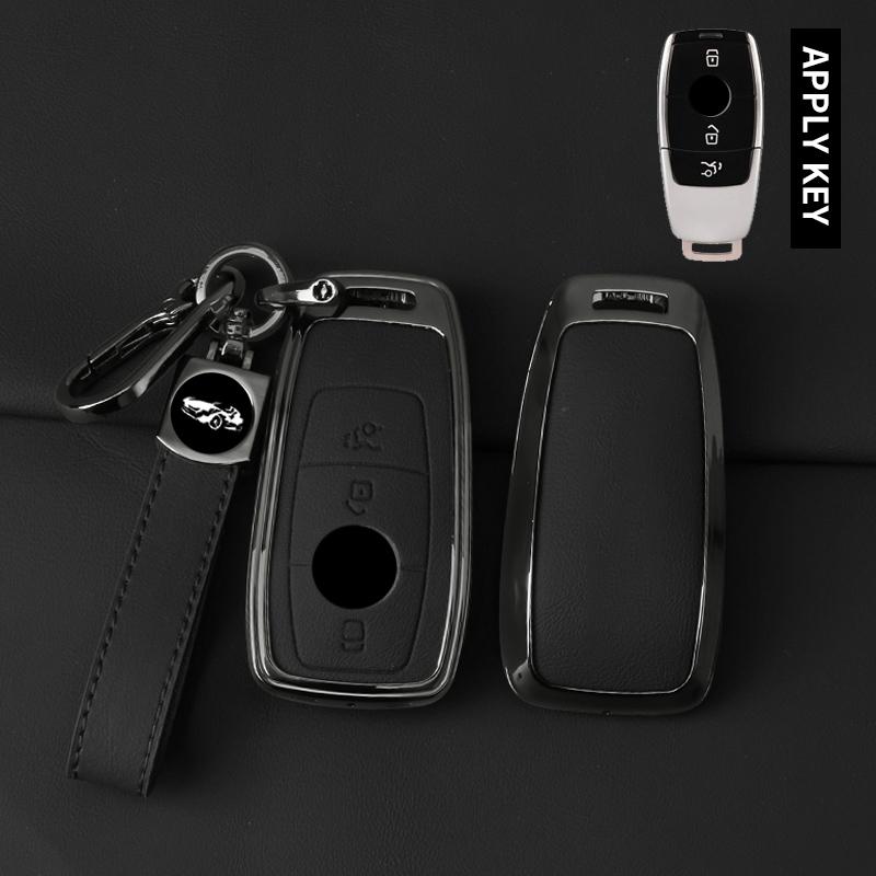 Interior Mouldings Zinc Alloy Leather Car Key Fob Case 3/4 Button Fits 2019 2020 Mercedes-Benz A220 E63S AMG E-Class GLE 350 4MA