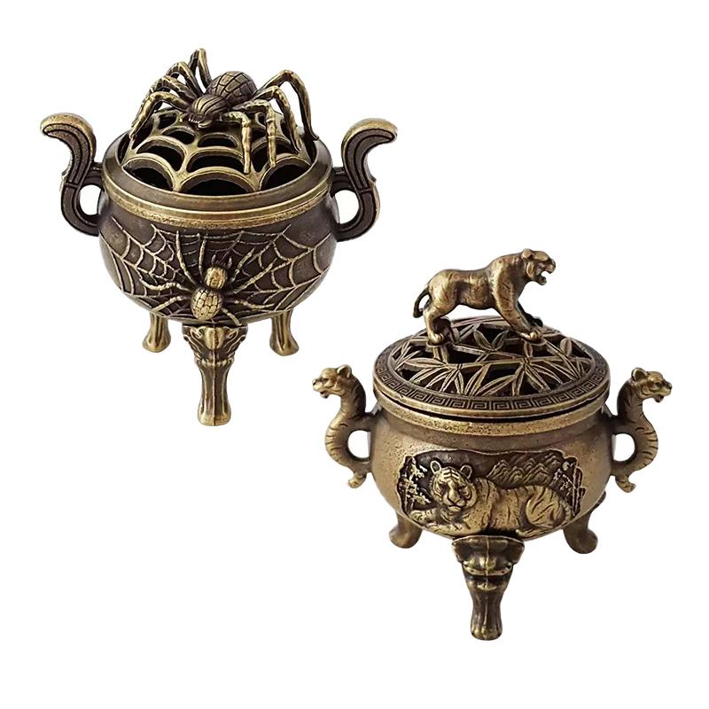 Vintage Legering Røgelseskar Røgelsespindsholder Trebenet Udskåret Mini Sandeltræ Røgelseskar Røgelseskar Boligdekoration