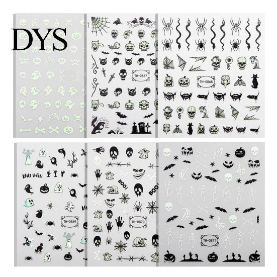 Halloween Nail Stickers 6 Sheets Glow-in-the-dark Sticker, Spooky Ghost Pumpkin Skull Manicure Party Art Decor Decal, DIY Decoration Favors for Women