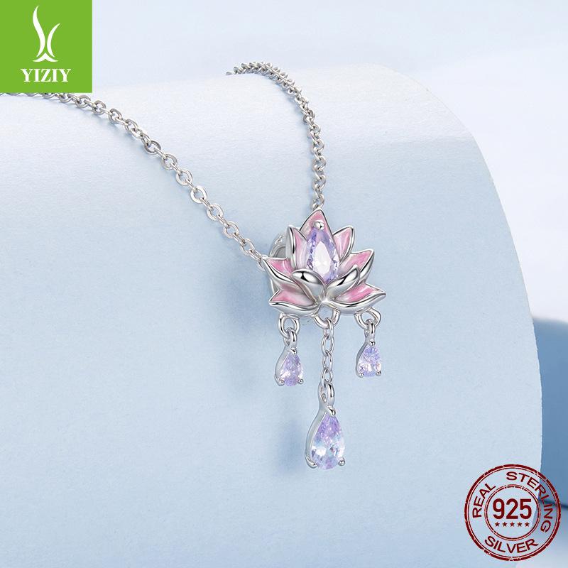 Gradual Change Pink Purple Lotus Diy Silicone Positioning Beads, Sweet Dream Tassel S925 Silver Beads