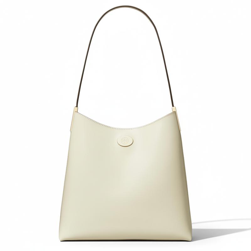Tory Burch Robinson Brand Logo Leather Hobo Bag Shoulder Bag Medium Women's Cream White 174324-704