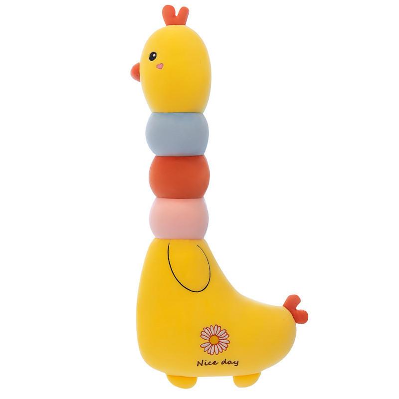 Adorable Yellow Chicken Plush Toy Rainbow Design Perfect Cuddly Pillow Gift