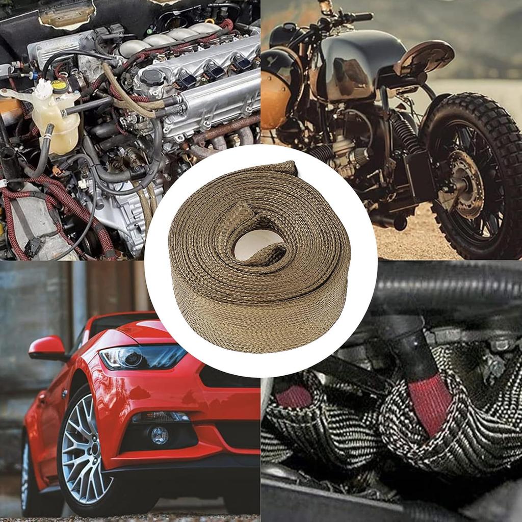 Hose HeatShield Sleeve, 9.8FT Wire Heat Basalt Fiber Fireproof Exhaust Pipe Wrap for Motorcycle and Car, Heat Protectors