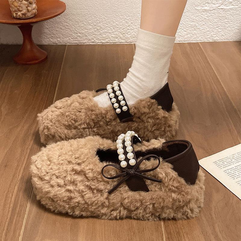 Black one-pedal fluffy shoes women's winter velvet outer wear Internet celebrity explosion Doudou shoes 2025 new fashion cotton shoes