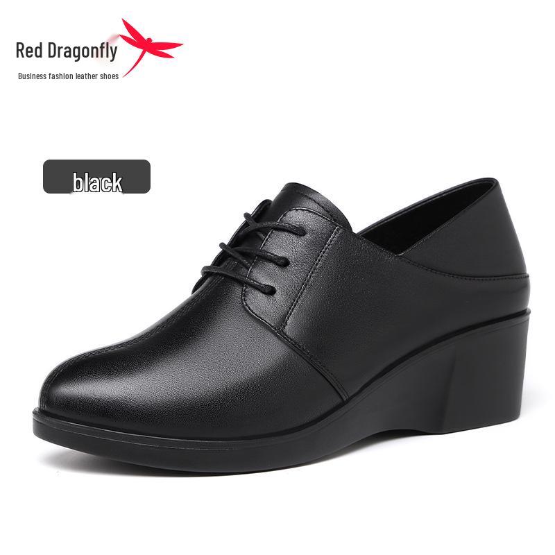 Red Dragonfly Women s Soft Leather Wedge Lace-up Shoes - British Style 38