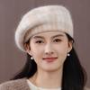 Autumn and Winter Plaid New Retro Bud Painter Hat Warm Rabbit Fur Fashion Casual Versatile Wool Hat Beret