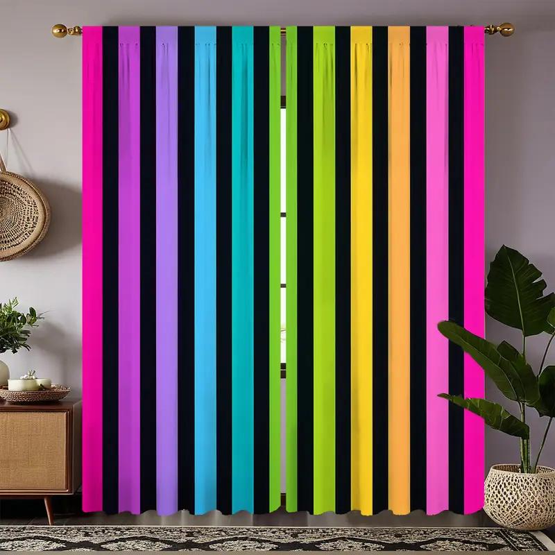 2 Stück lebhaft gestreifte Regenbogen-Vorhänge, für Lichtfilterung konzipiert, hochwertiges Material, ideal für lebendige Heimfensterdekoration
