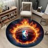 Rounded Rug NBA Flaming Basketball Logo Dark Sports Fan Bedroom Decor