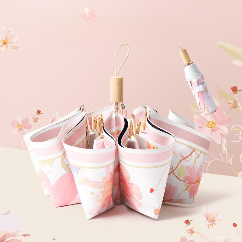 Three-Fold 8-Bone Double-Layer Double-Flower Vinyl Sun Protection Umbrella Uv Protection For Women Sun And Rain Dual-Purpose Sun