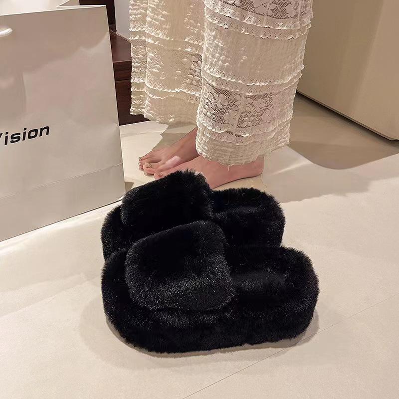Mao Mao slippers women's new high-end outdoor wear versatile autumn and winter one-word thick-bottomed cotton slippers