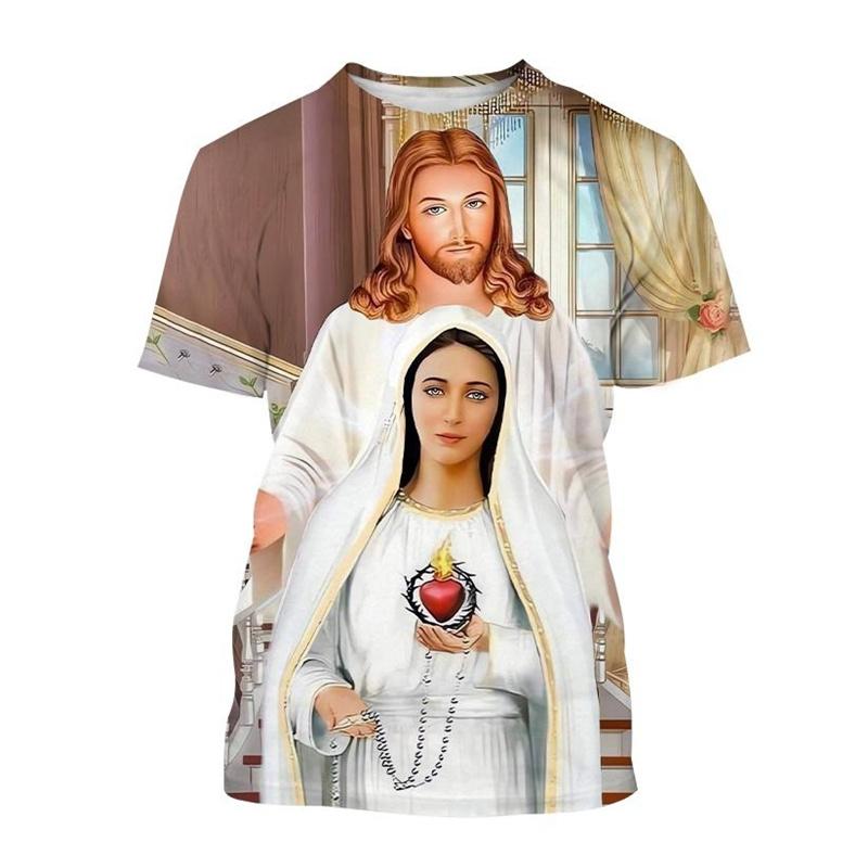 Christian God Jesus T-shirt For Men Virgin Mary 3D Printed T-shirt Fashion Casual Western Style Short Sleeves Women Tops Tee