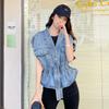 Sommer Damen Unregelmäßiges Perlen-Taillenbetontes Ärmelloses Jeans-Westen-Top