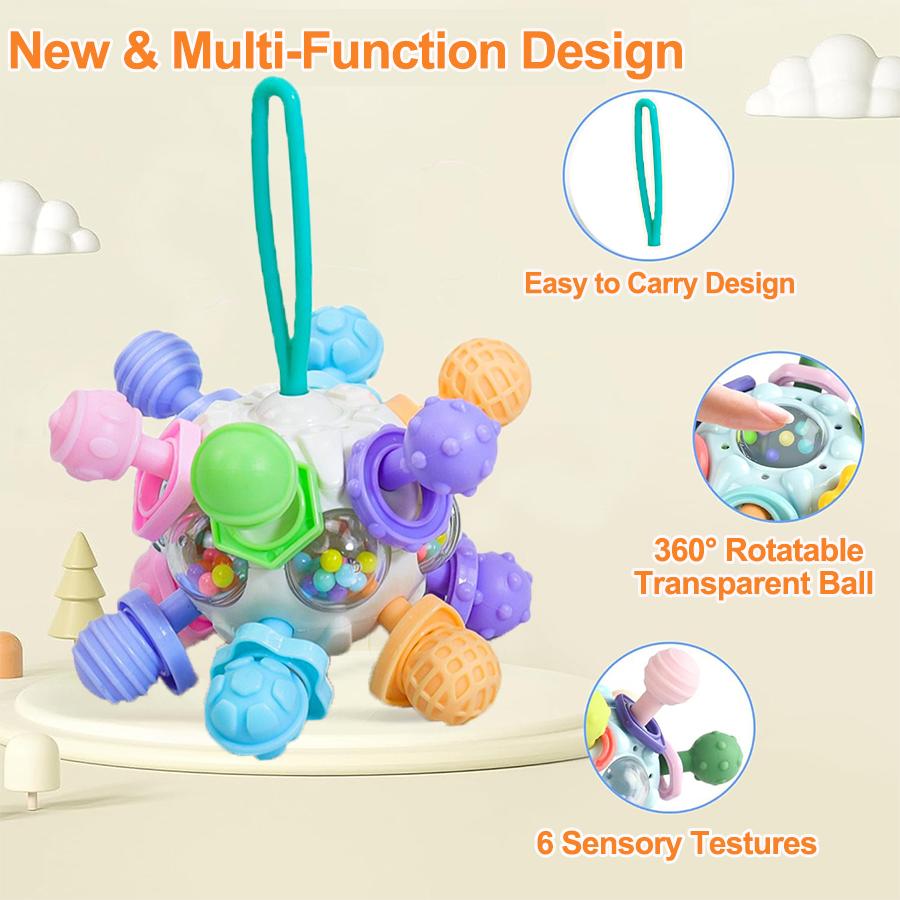 Montessori 0-12 Months Baby Sensory Rattle Teether Toys , Grasping Activity Development Silicone Toys,  Birthday Christmas Gift