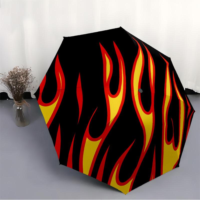 1pc Flame Pattern Automatic Open/close Folding Umbrella, Compact Portable Travel Umbrella, Durable Construction Yy250804126