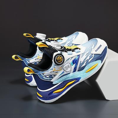 Boys Sports Shoes Breathable Spring New Basketball Children's Running Shoes Rotating Buckle Rebound Shoes Neutral Breathable