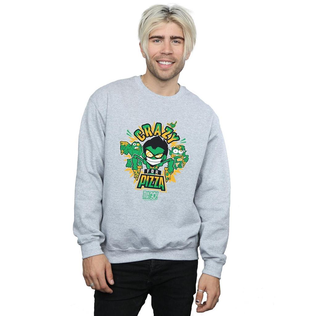 DC Comics Mens Teen Titans Go Crazy For Pizza Sweatshirt