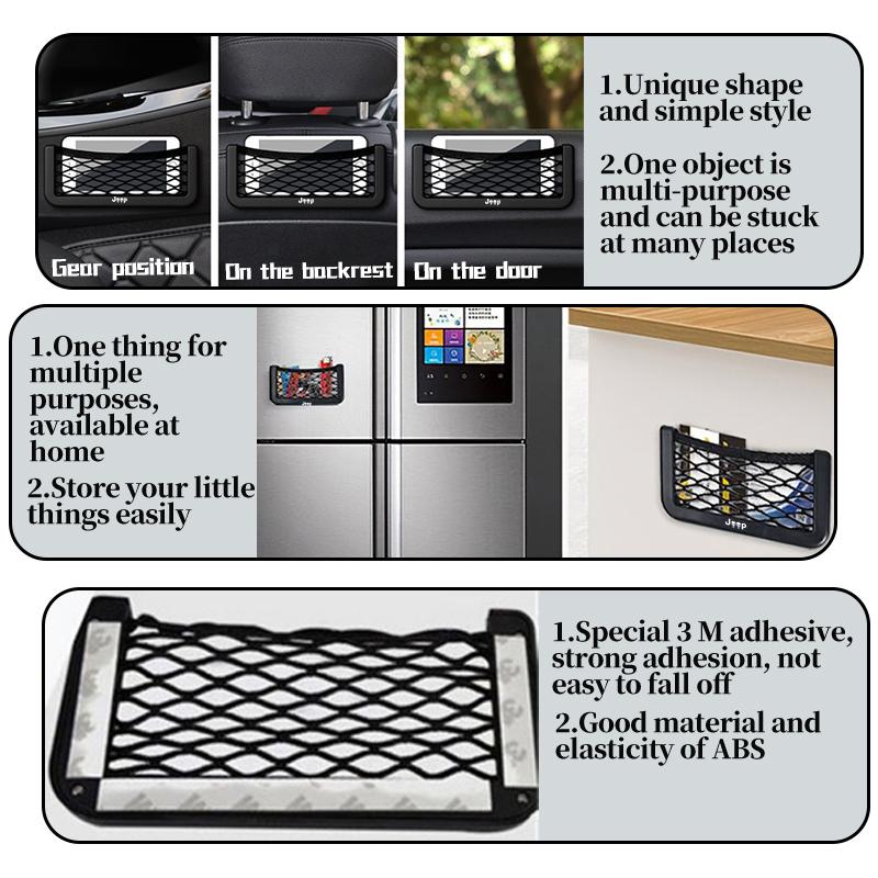 Car Organizer Mesh Mobile Phone Holder Storage Bag Net Pocket Auto Accessories For Jeep Grand Cherokee Patriot Renegade Compass AMX1