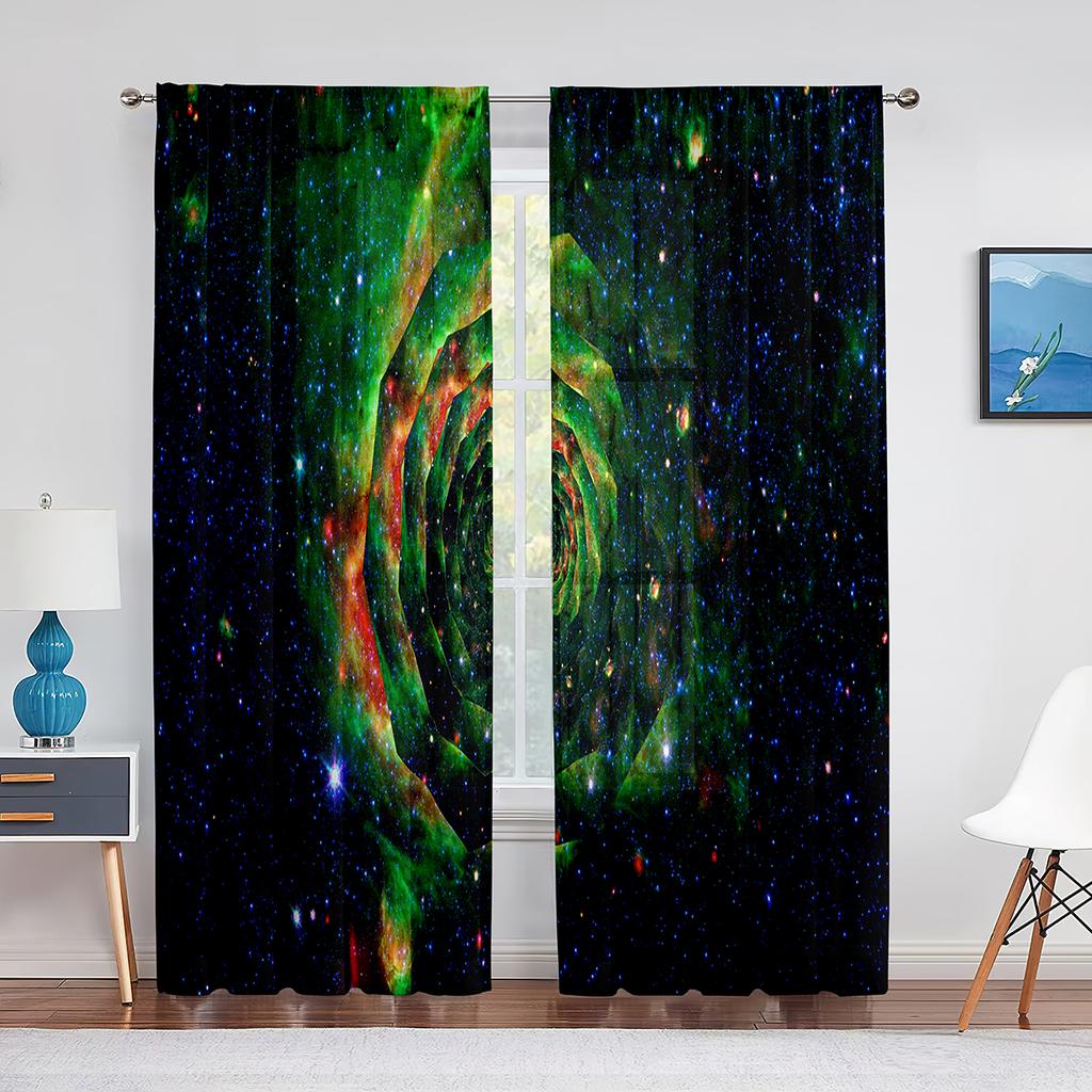 Space Planet Earth Mars Mercury Galaxy Tulle Curtains for Home Office Window Bedroom Kitchen Modern Chiffon Sheer Voile Curtain