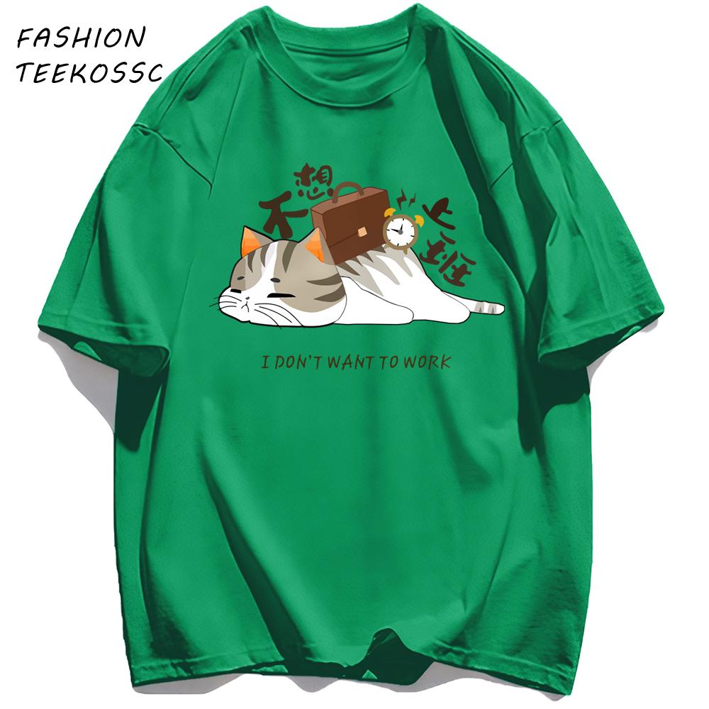 

A Tired Working Cat Pattern Men TShirt Casual Oversize T Shirts Hip Hop Cotton Streetwear Summer AllMatch Soft Short Sleeve 3XL