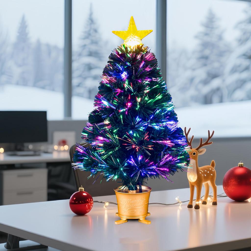 Mini Fiber Optic Tabletop Christmas Tree with Gold Star Topper YUETJIN 60 cm high green tree