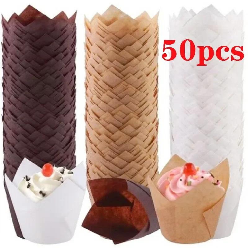 50ks Papírové košíčky na košíčky na tulipánové muffiny Olejotěsné košíčky vložka na pečení košíčků na muffiny košíčky na dorty nástroje na zdobení muffinů obaly na muffiny