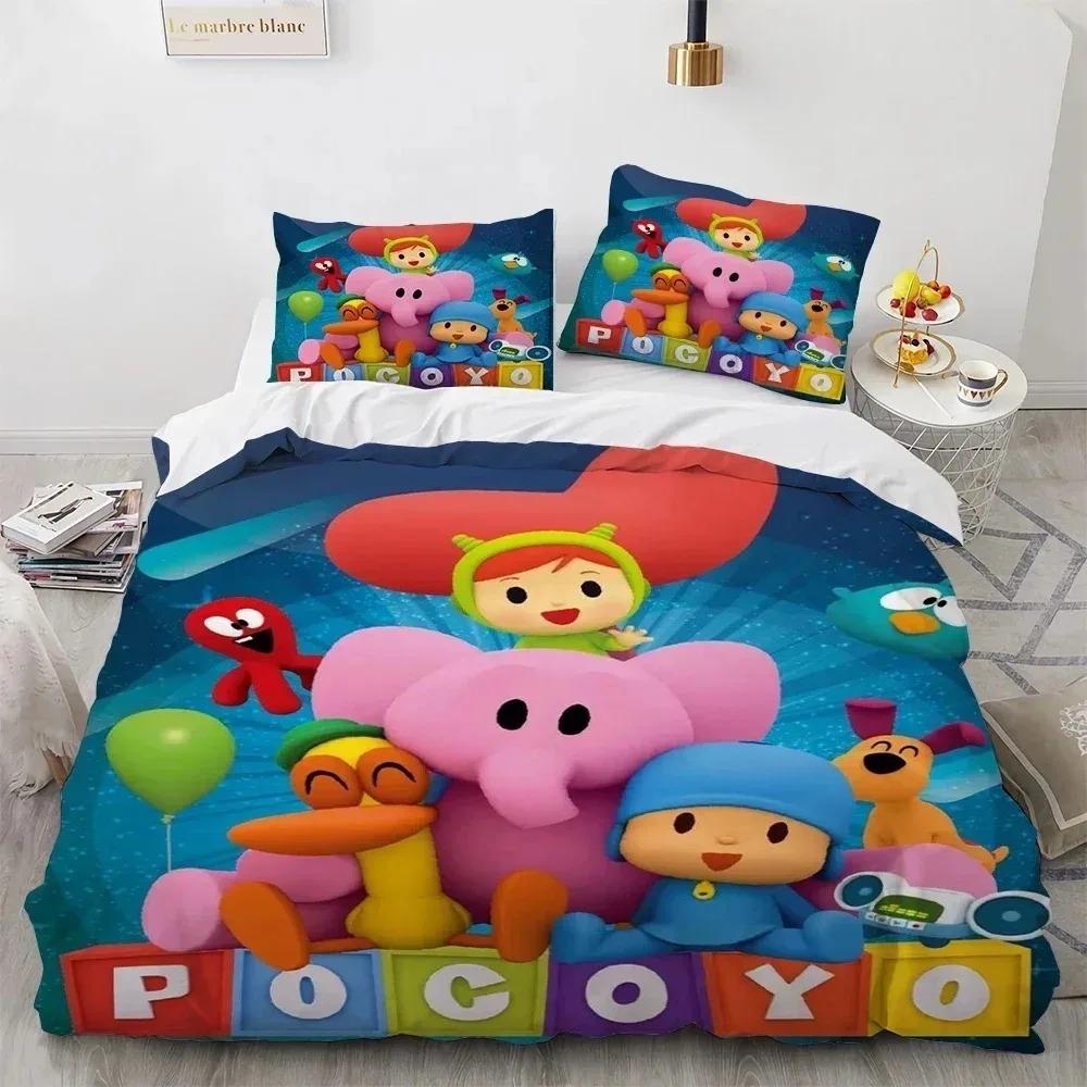 3D Print P-POCOYOS Kawaii Cartoon Bedding Set,Duvet Cover Bed Set Quilt Cover Pillowcase,King Queen Twin Size Boys Girls Adults