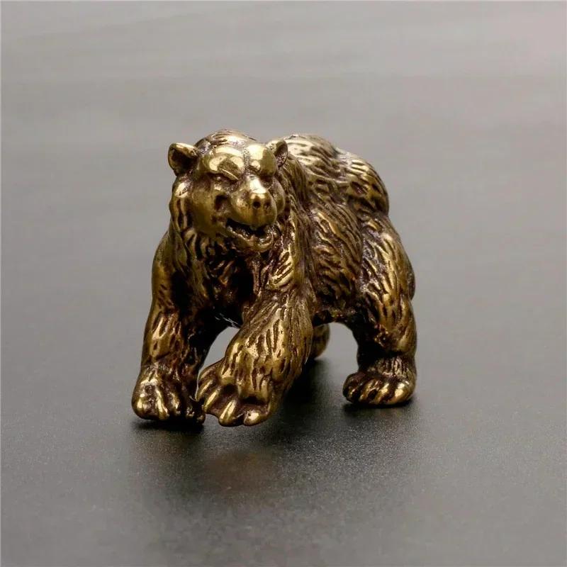 Vintage Copper Brown Bear Statue Solid Brass Polar Animal Crafts Home Decoration Mini Tea Table Pet Desk Accessories Technology