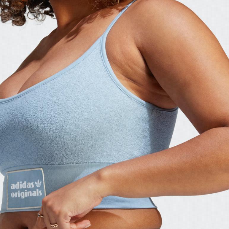 adidas Originals Trefoil Bralette Spice Girls Kollektion Einfarbig Logo Buchstabendruck Sport-Tanktop Damen Tops Hellblau IC8525