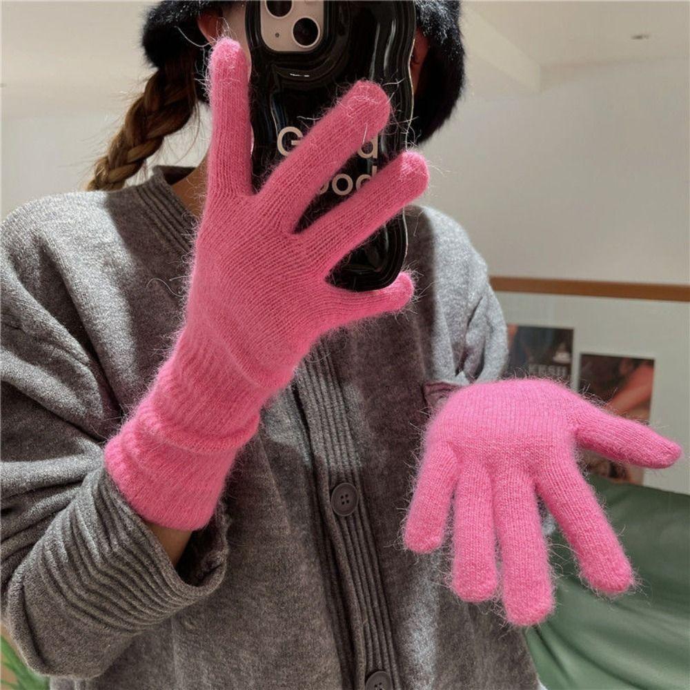 Thickened Thermal Knitted Gloves Rabbit Fur Split Finger Long Gloves Autumn Winter Warm Gloves